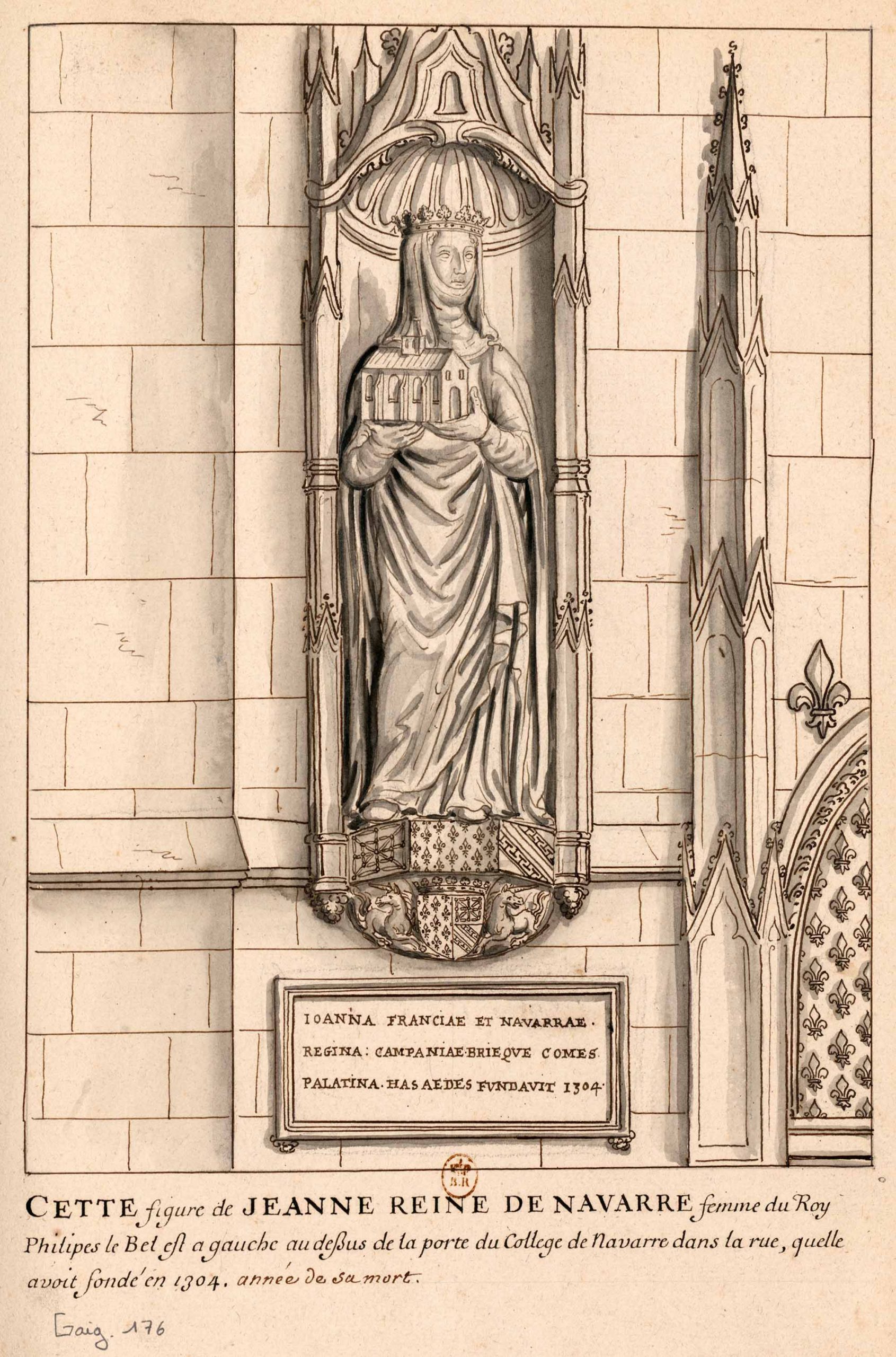 Roger de Gaignières, drawing of Jeanne of Navarre and Champagne from the Collège de Navarre
