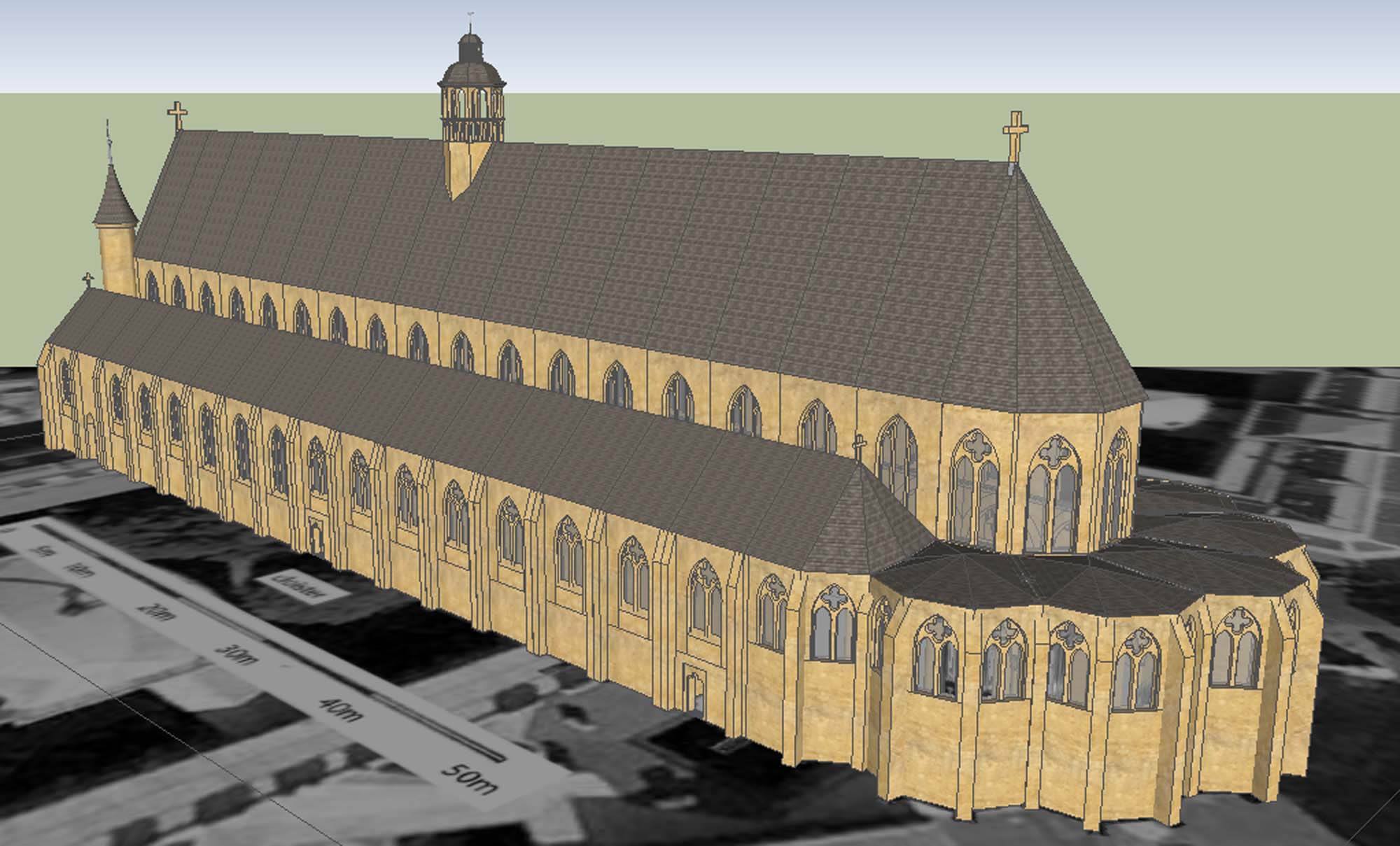Reconstruction of the exterior of Sainte-Marie-Madeleine from the southeast © Michael T. Davis